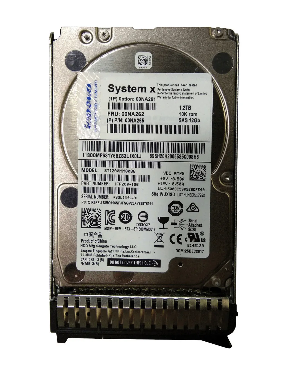 00NA261 LENOVO 1,2TB 10K 12G 2,5INCH G3HS SAS HDD