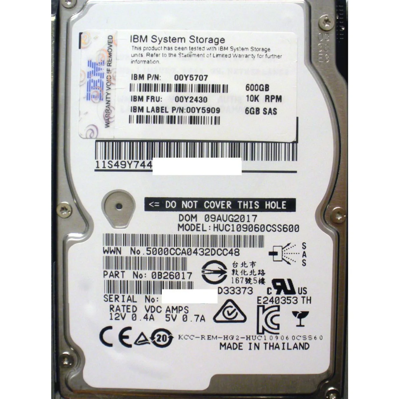 00Y2430 IBM IBM 600GB 10k SFF SAS HDD