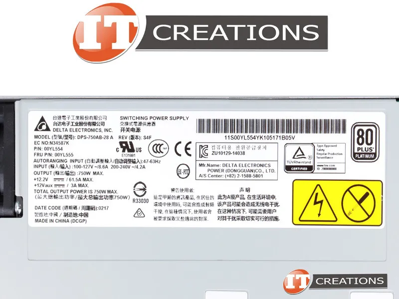 00YL555 LENOVO 750 WATT HIGH EFFICIENCY PLATINUM AC POWER SUPPLY