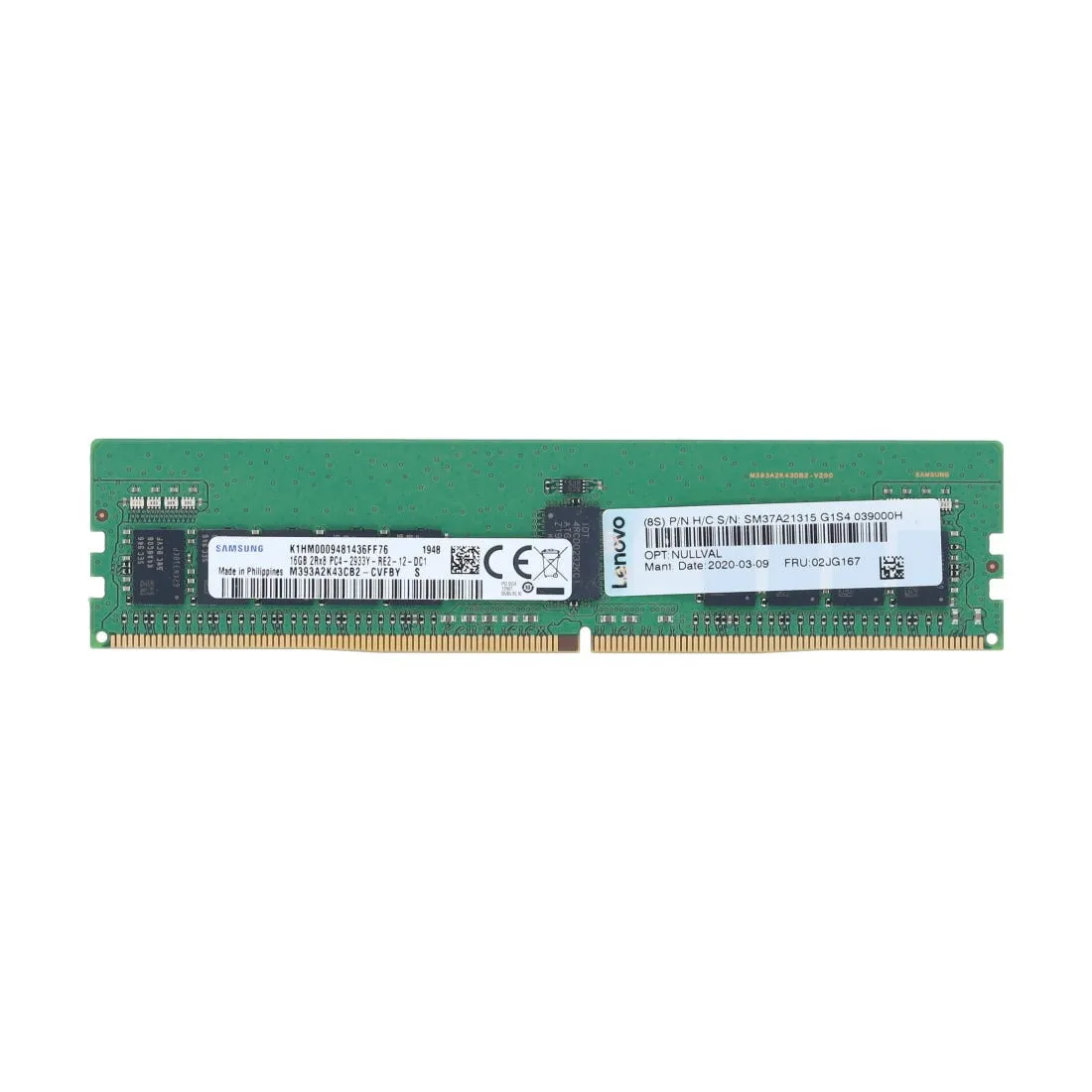 02JG167 LENOVO 16GB (1*16GB) 2RX8 PC4-23400Y-R DDR4-2933MHZ RDIMM
