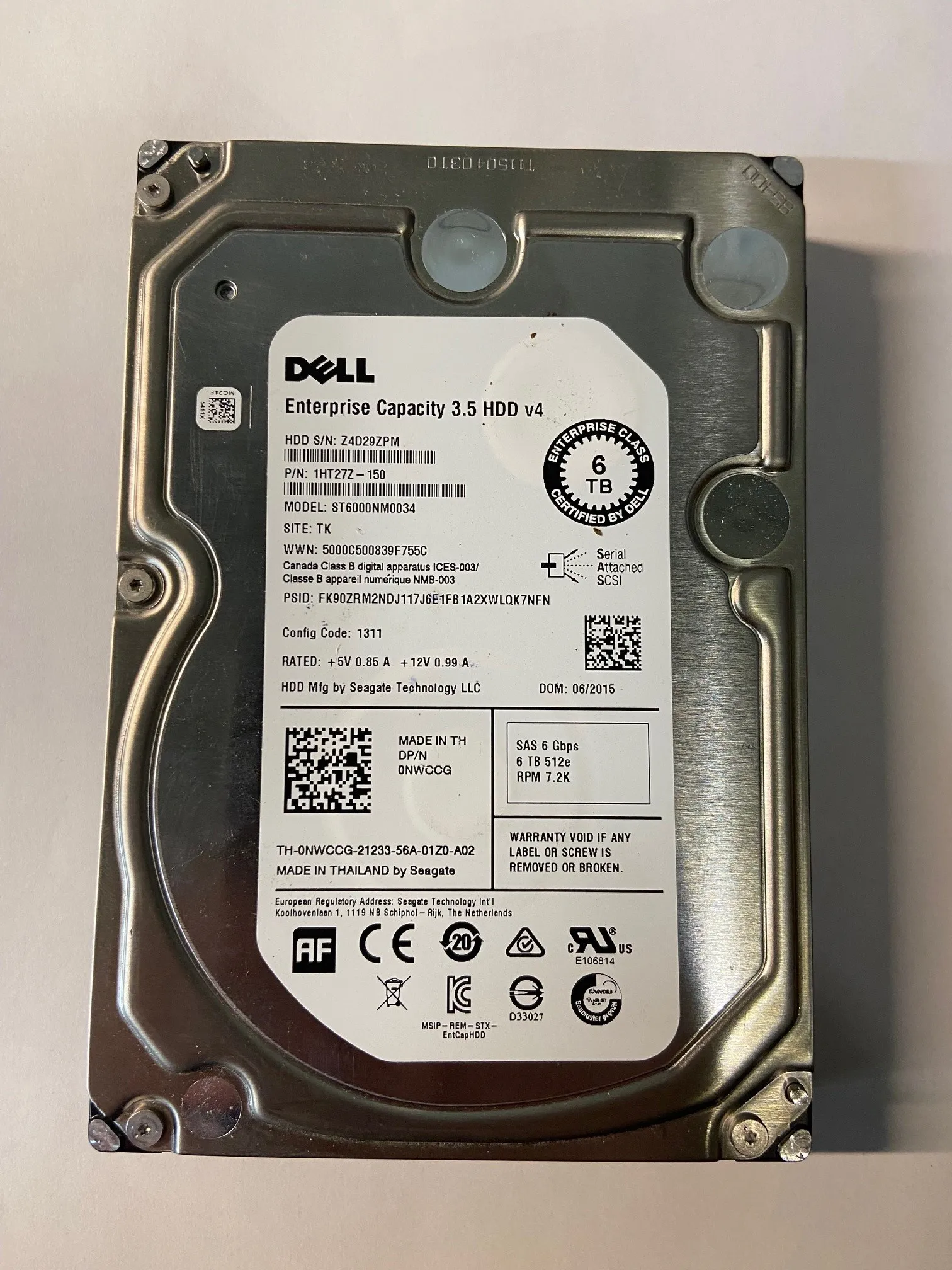 400-AGEE Dell Disk 6TB 7.2K 6G NL-SAS 3.5