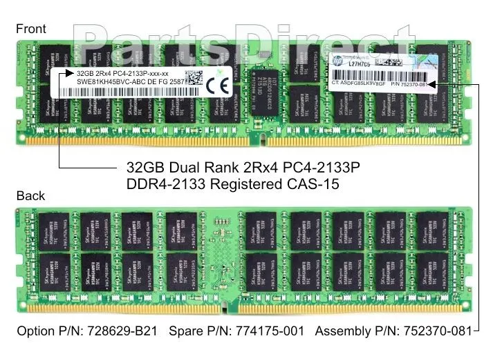 HP 728629-B21 32GB 2RX4 PC4-17000P-R DDR4-2133MHZ RDIMM