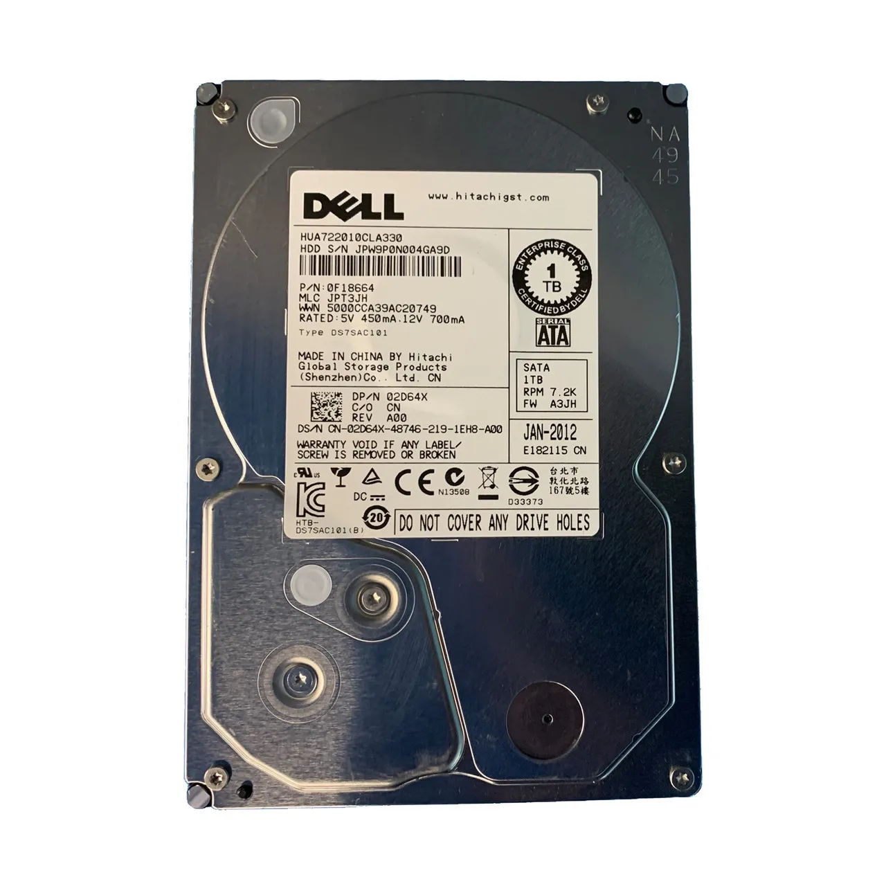 2D64X DELL 1TB 7,2K SATA 3,5IN HDD