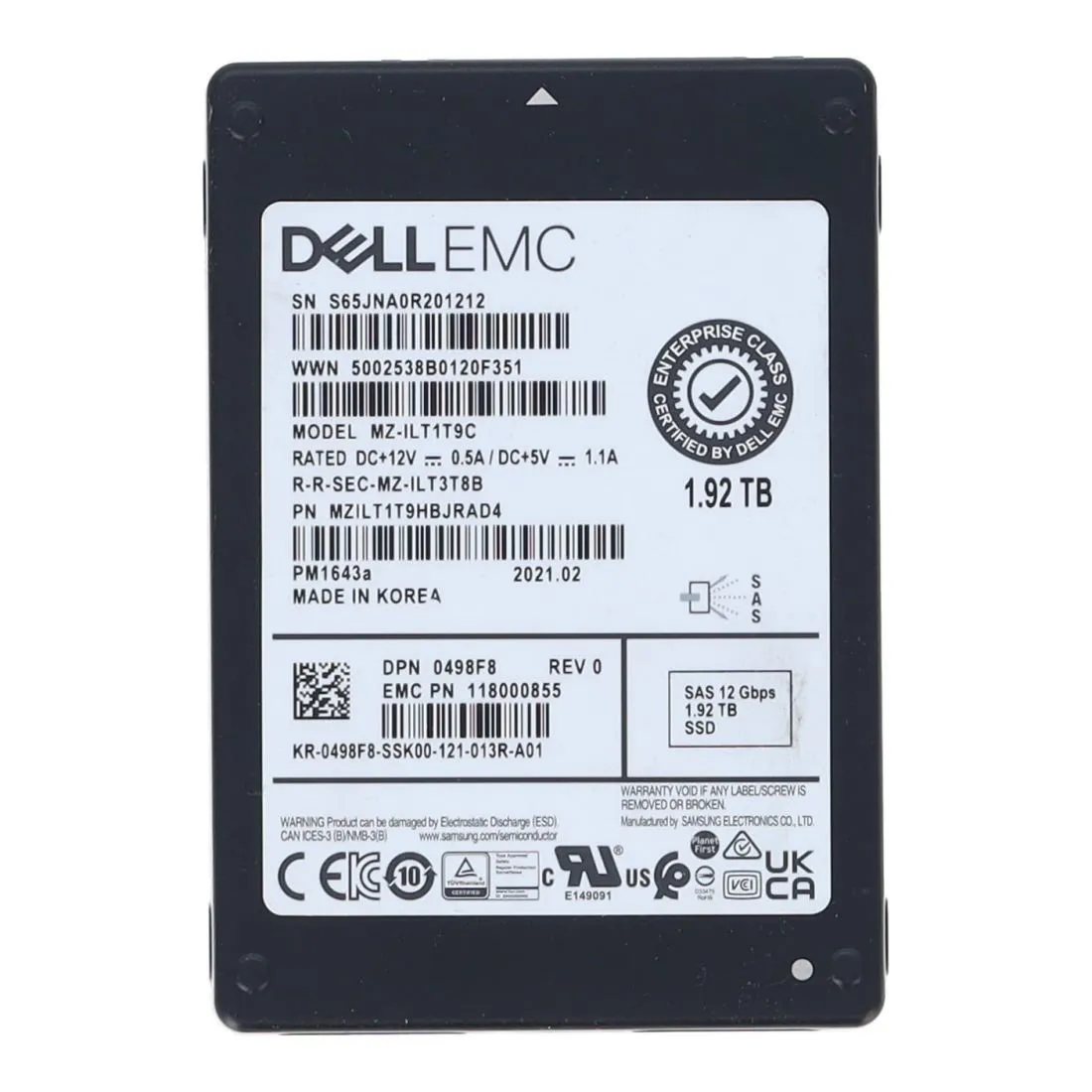 498F8 DELL 1,92TB 12G 2,5INCH RI SAS SSD