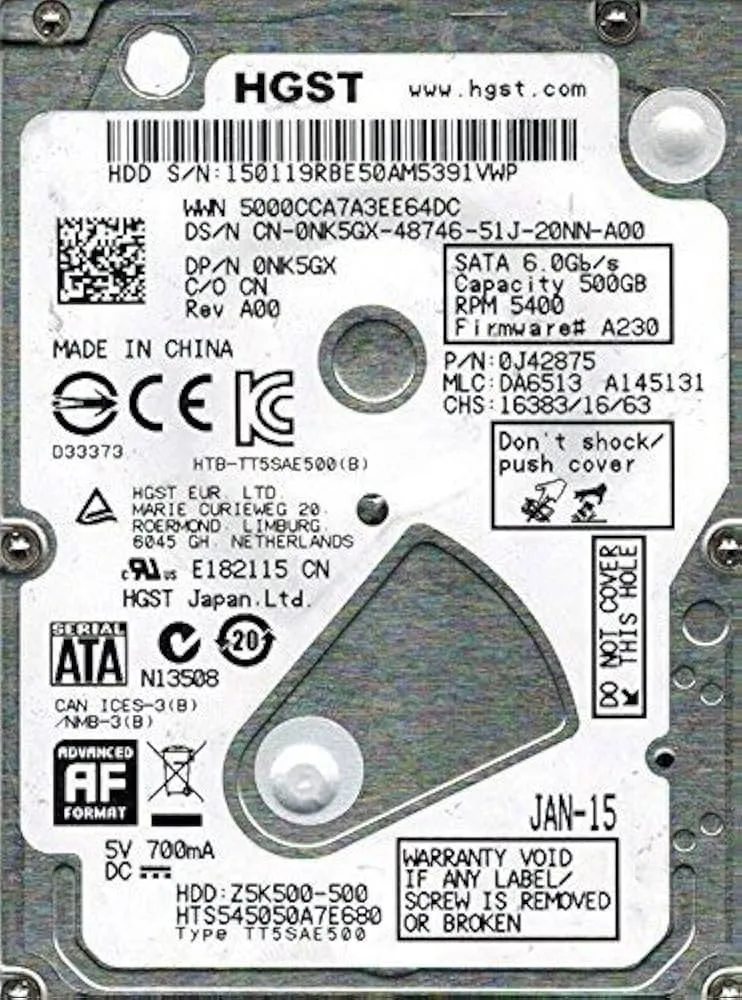 HTS545050A7E680 HITACHI 500GB 5.4K 6G 2.5INCH SATA HDD