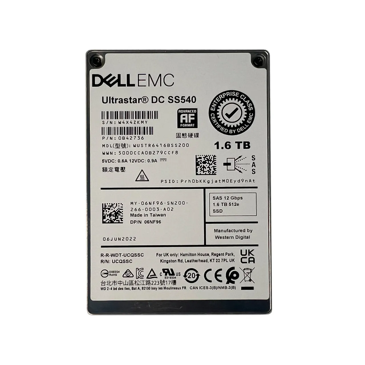 6NF96 DELL 1,6TB 12G 2,5INCH MU SC TLC SAS SSD