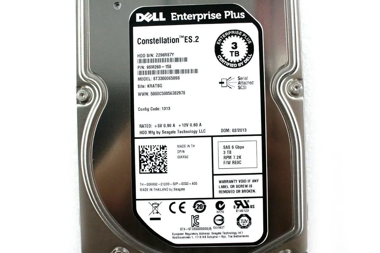0KK92 DELL 3TB 7.2K 6G 3.5IN SAS HDD