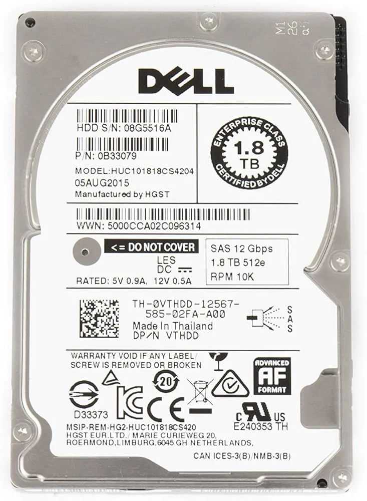 VTHDD DELL 1.8TB 10K 12G 2.5INCH SAS HDD