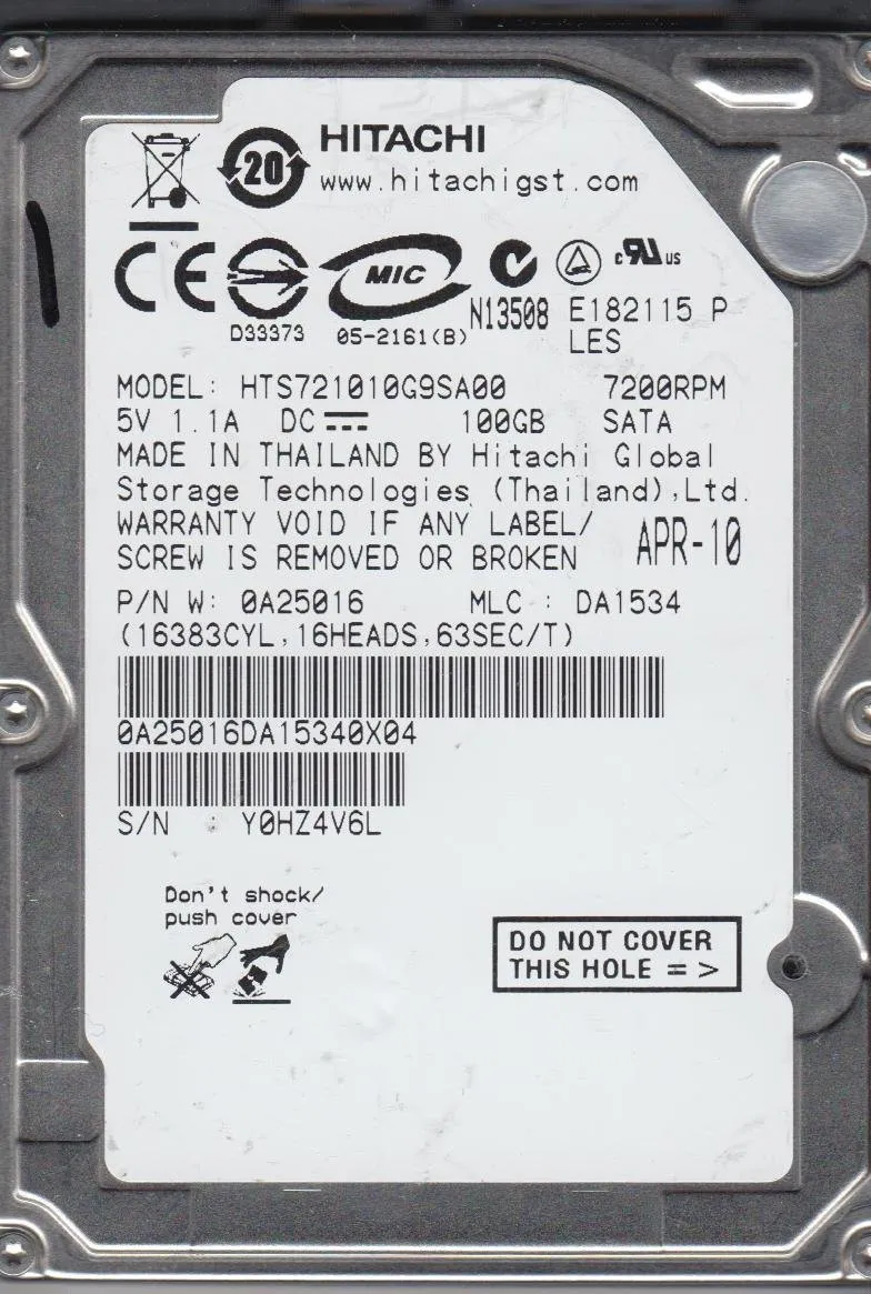 HTS721010G9SA00 HITACHI 100GB 7.2K 1.5G 2.5INCH SATA HDD