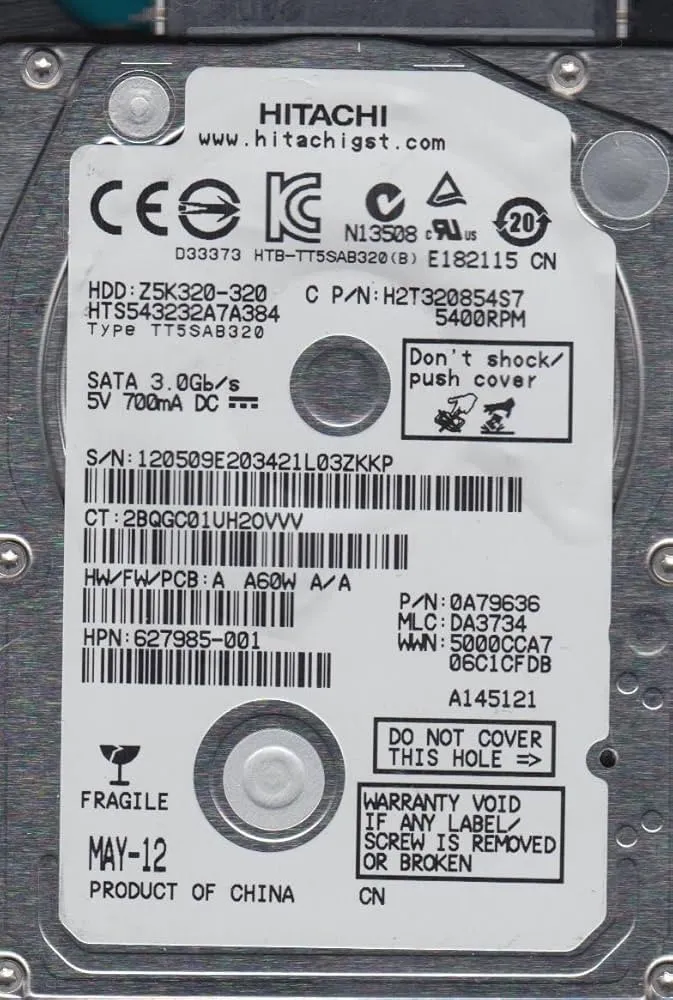 HTS543232A7A384 HITACHI 320GB 5.4K 3G 2.5INCH SATA HDD