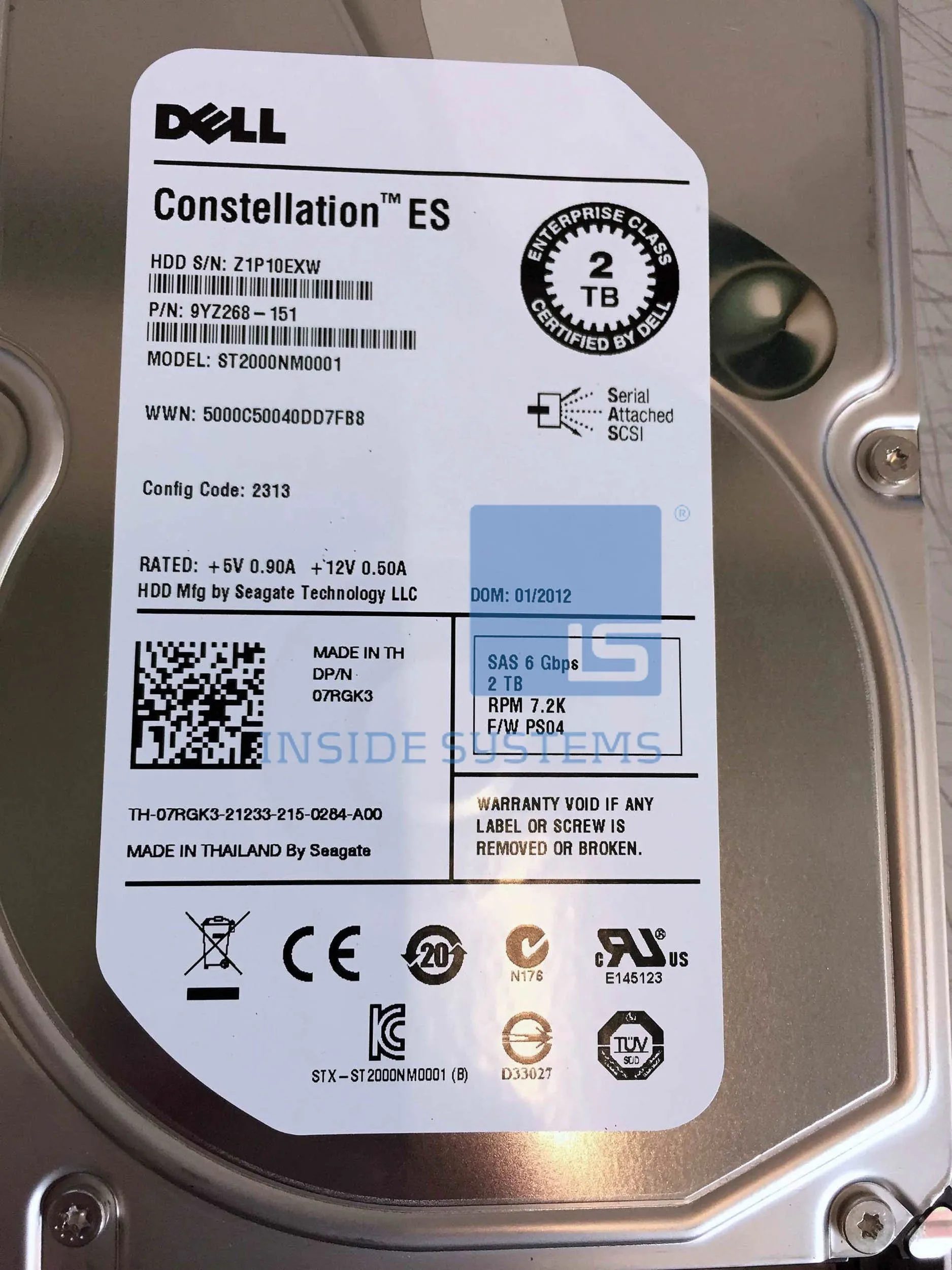 7RGK3 DELL 2TB 7,2K 6G 3,5INCH SAS HDD