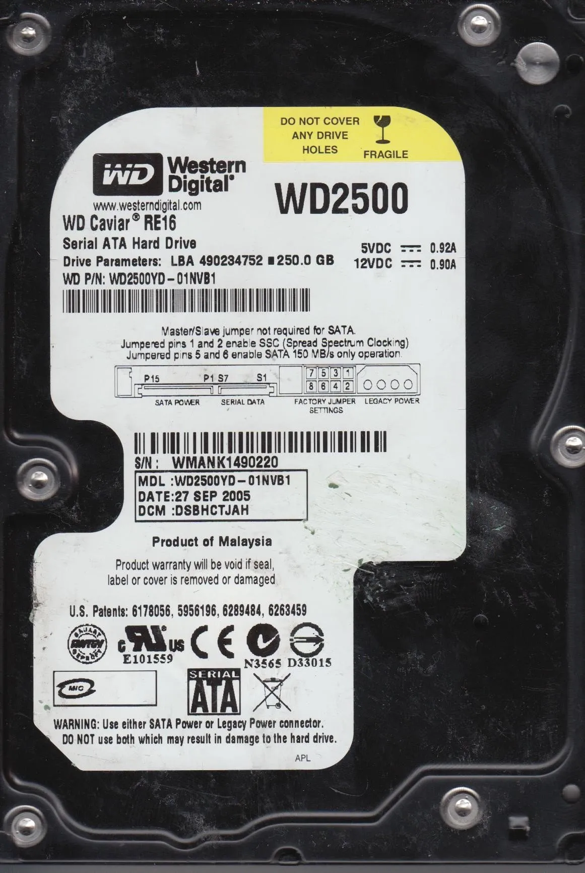 WD2500YD-01NVB1 WD 250GB 7.2K 3.5 SATA HDD