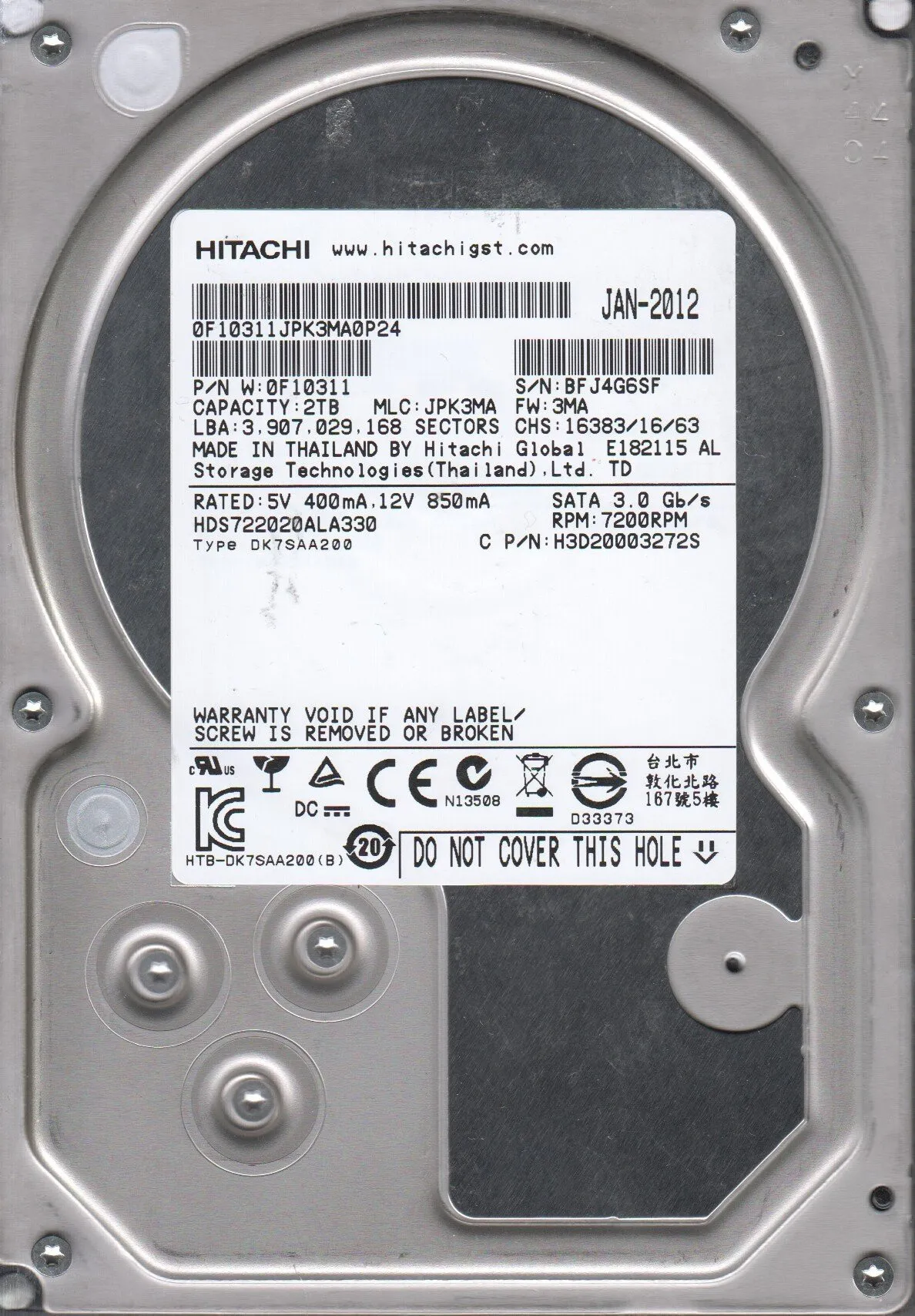 HDS722020ALA330 HDS AMS2x00 2TB 7.2K SATA Disk