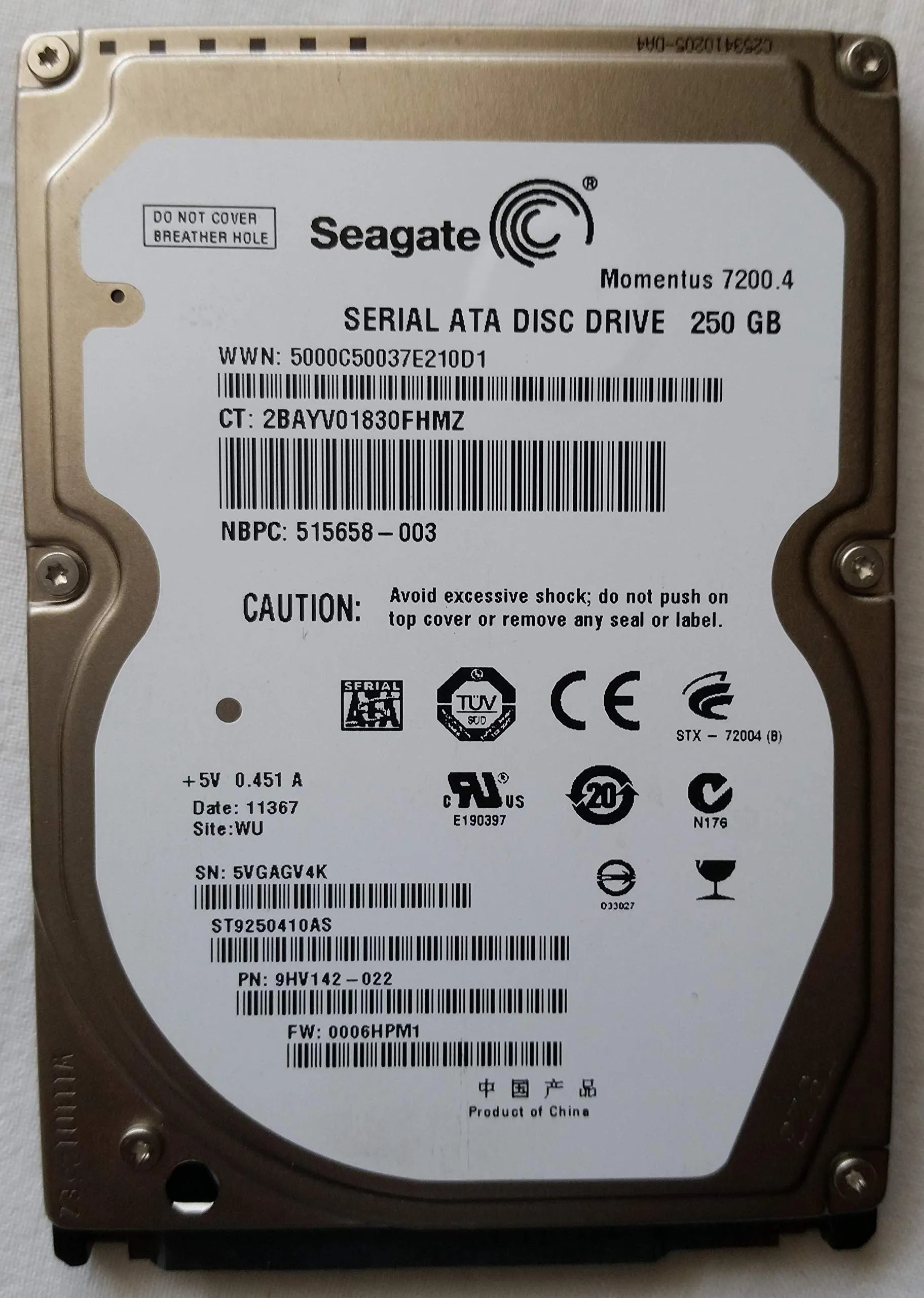 ST9250410AS DNP-S SEAGATE MOMENTUS 250GB 7.2K 3G 2.5INCH SATA HDD