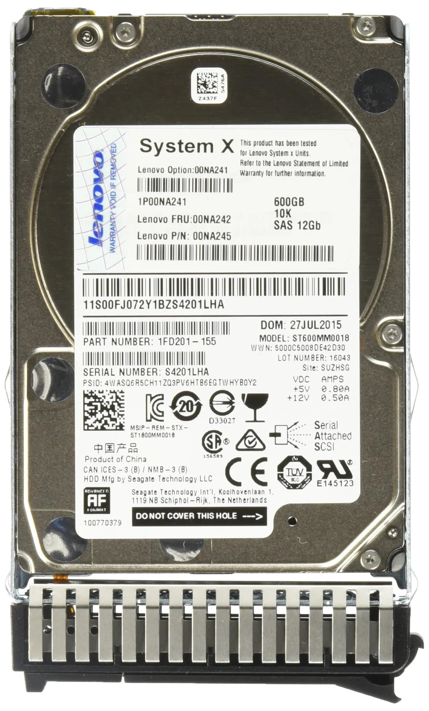00NA241 LENOVO 600GB 10K 12G 2,5INCH G3HS 512E SAS HDD