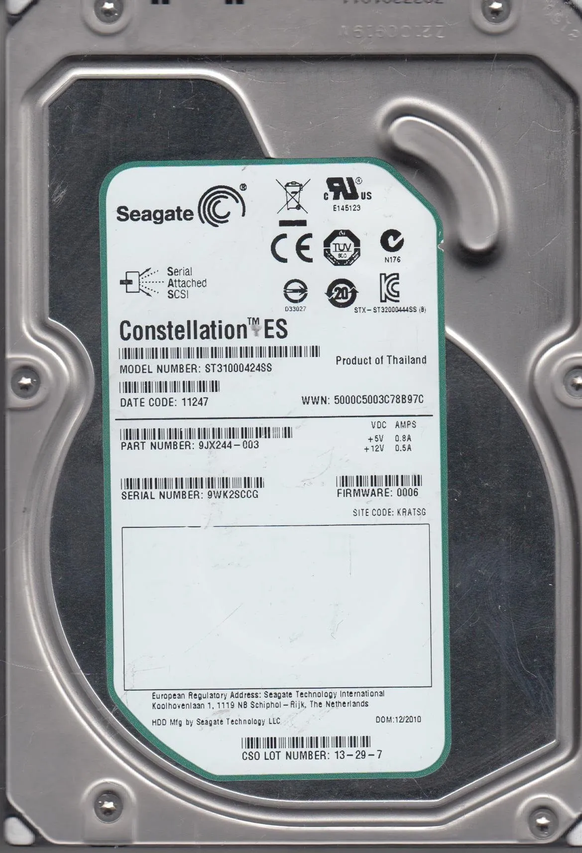 ST31000424SS SEAGATE 1TB 7,2K 3,5INCH 16MB SAS HDD