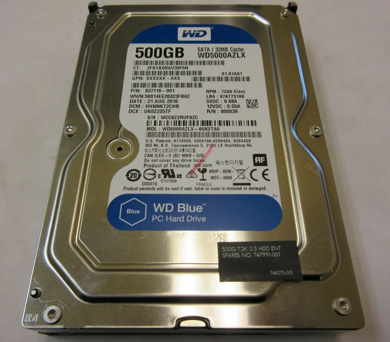 837116-001 HP 500GB 7.2K 6G 3.5INCH SATA HDD