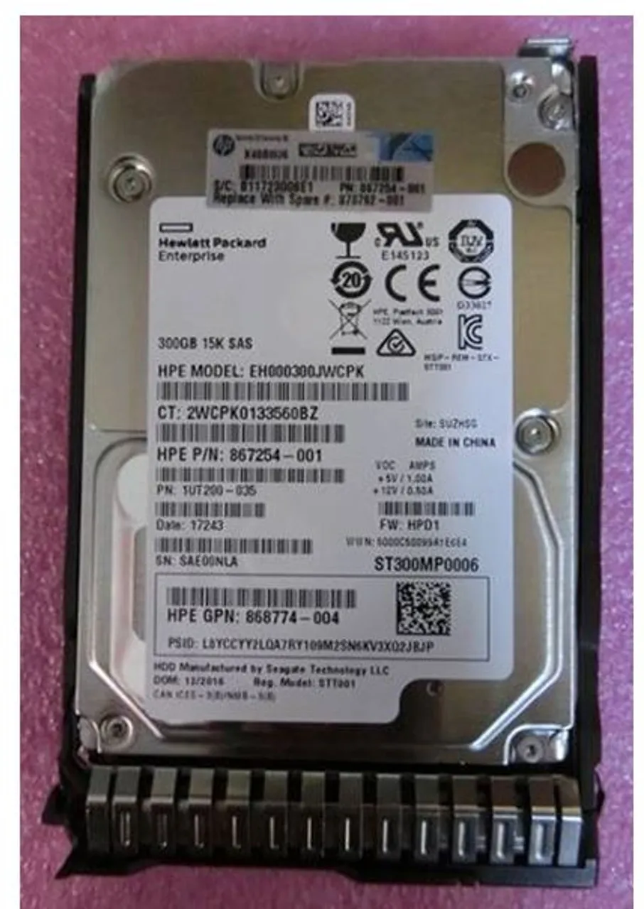 870792-001 HP HPE 300GB SAS 12G Enterprise 15K SFF (2.5in) SC HDD