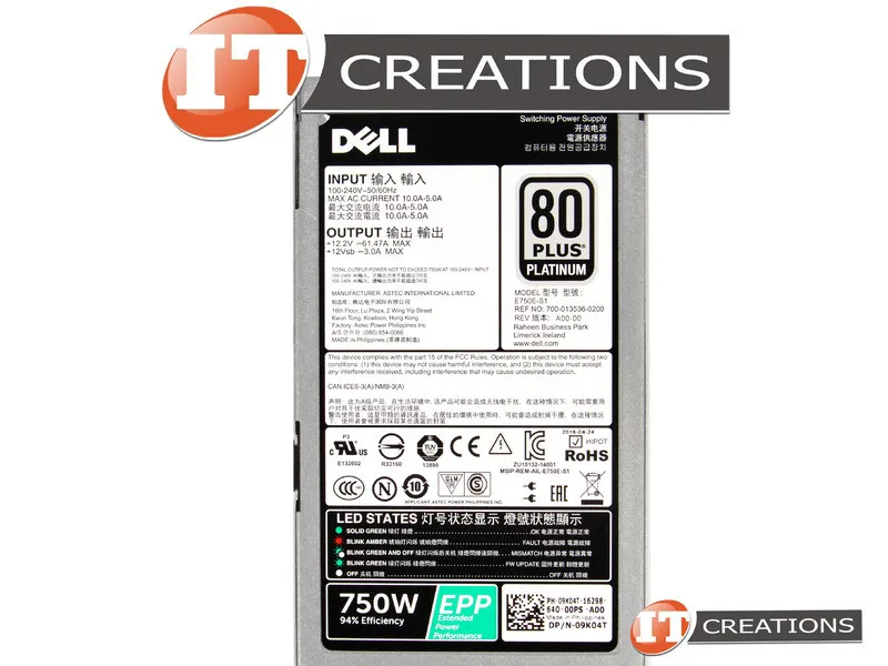 9K04T Dell PSU 750W R530 R630 R730 R730XD R930 T430 T630