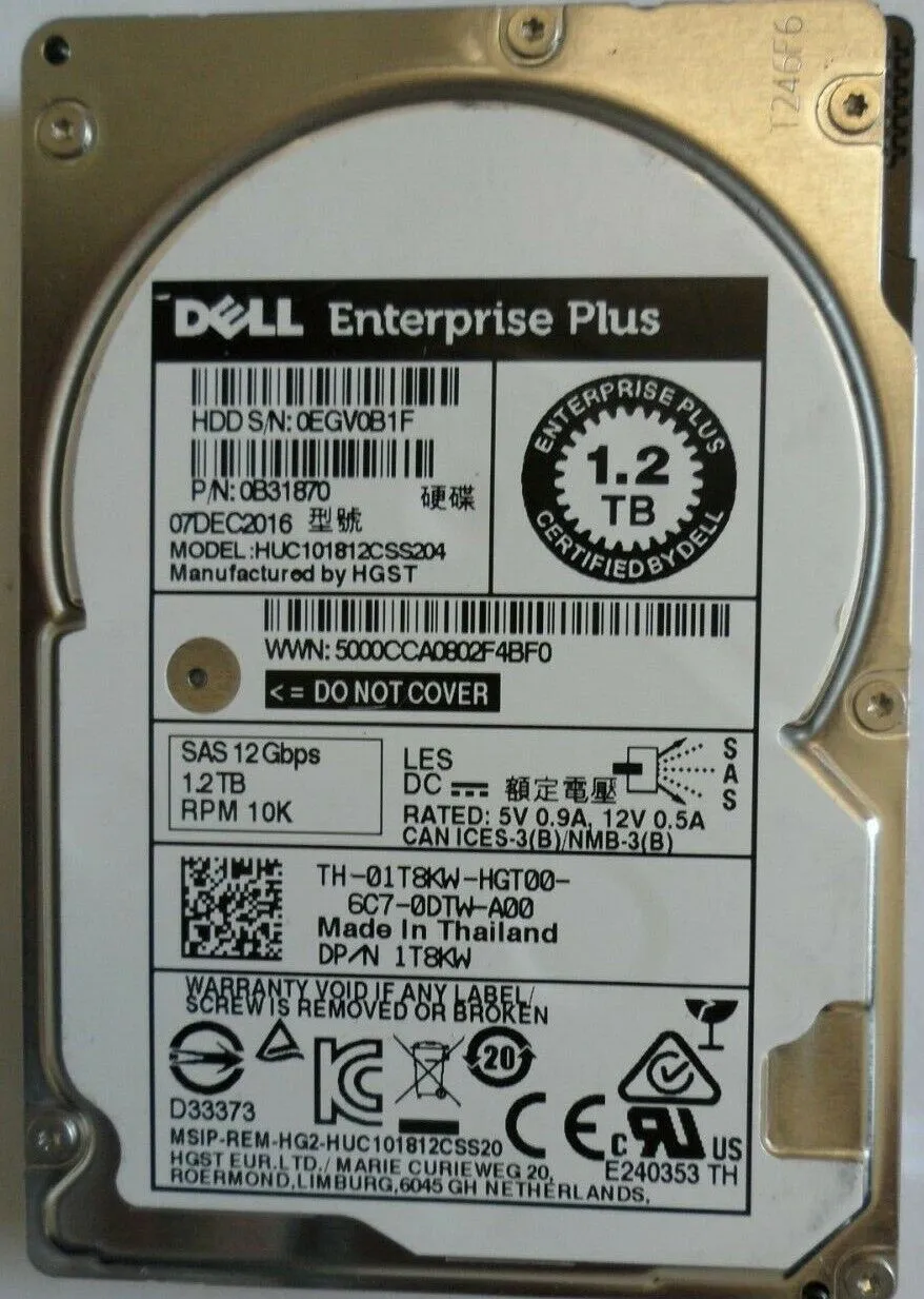 1T8KW DELL ENTERPRISE PLUS 1,2TB 10K 12G 2,5INCH SAS HDD