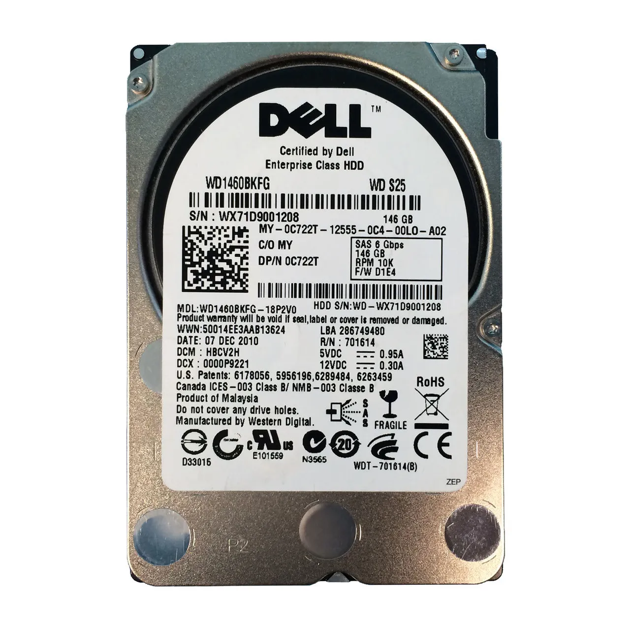 C722T DELL 146GB 10K 6G 2,5IN SAS HDD