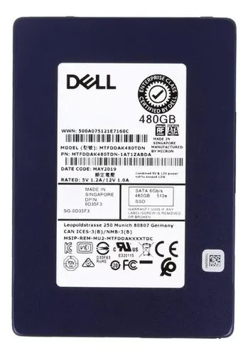 SSD DELL 480GB SATA MIXED-USED 2.5 MLC 6GB 0D35f3
