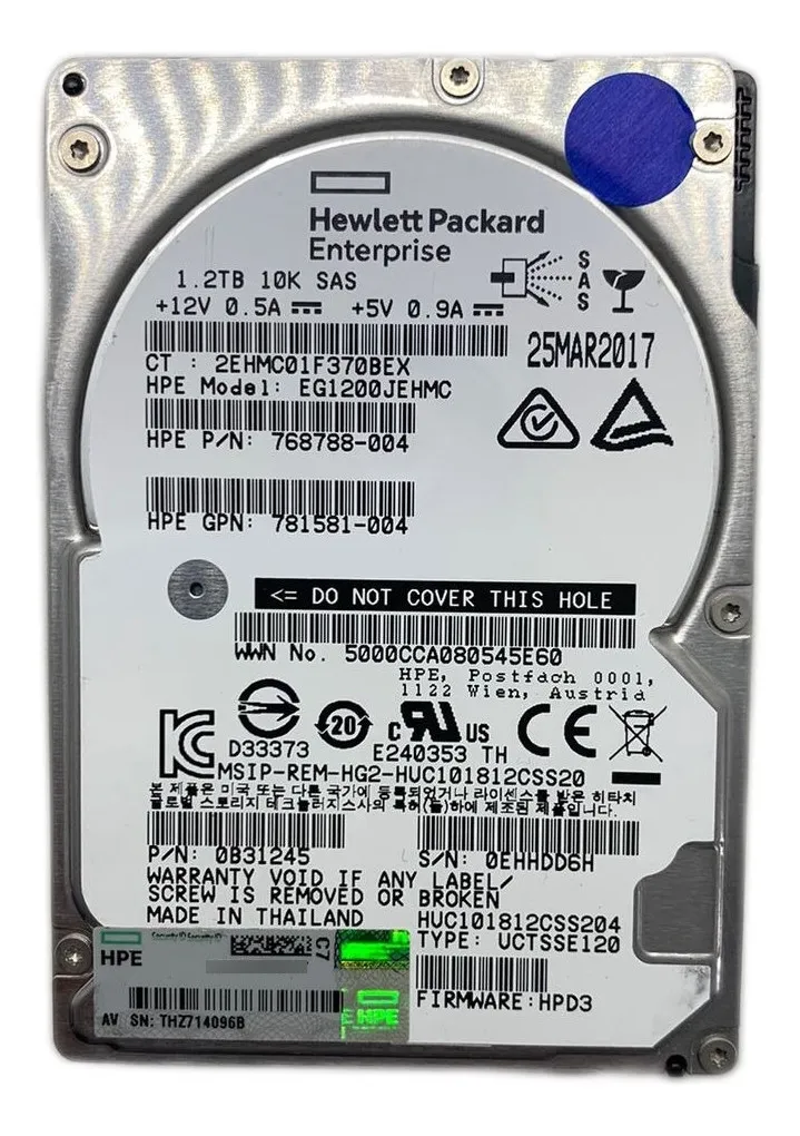 HD HP 1.2TB, SAS, 2.5, 768788-004, 10K, 12GBPS, G8 G9