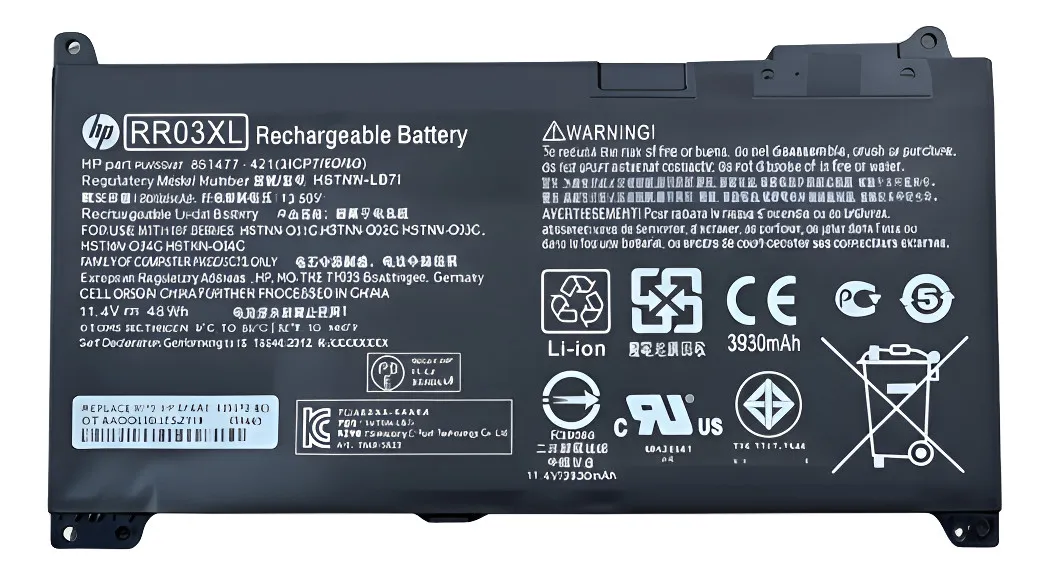 BATERIA NOTEBOOK HP RR03XL, 851477-421, 3.93 mAh, 11.4V, PROBOOK G4/AG5