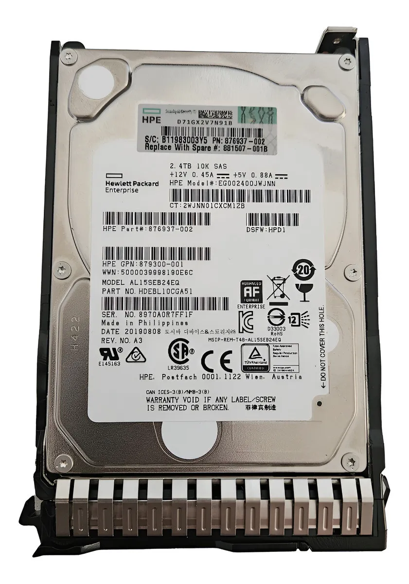HD HP 2.4TB, 881507-001, 876937-002, SAS, 2.5, 10K, 12GBPS, G8 G9 G10