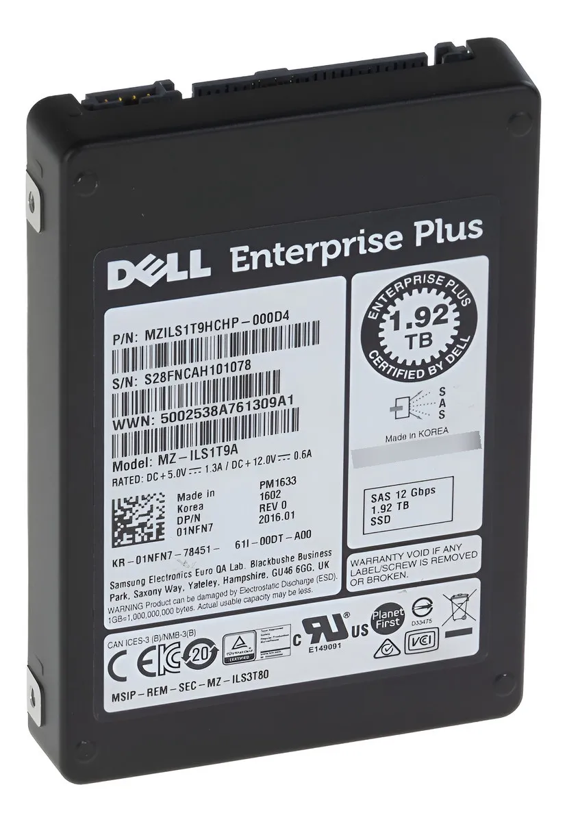 SSD DELL ENTERPRISE 1.92TB, 2.5, SAS, 12GBPS, READ INTENSIVE, G11 A G16