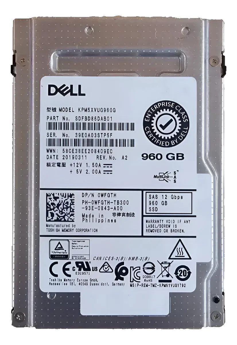Ssd Dell Enterprise 960gb, Wfgth, 2.5, Sas, 12gbps, Mixed Use, G11 A G17