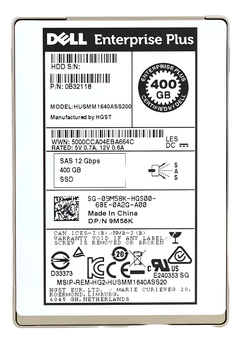 Ssd Dell Enterprise 400gb, 9M58K, 2.5, Sas, 12gbps, G11 A G17