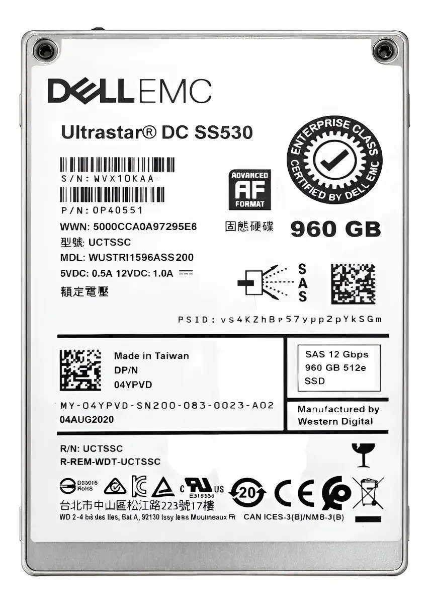 SSD DELL ENTERPRISE 960GB, 4YPVD, 2.5, SAS, READ INTENSIVE, G11 A G17