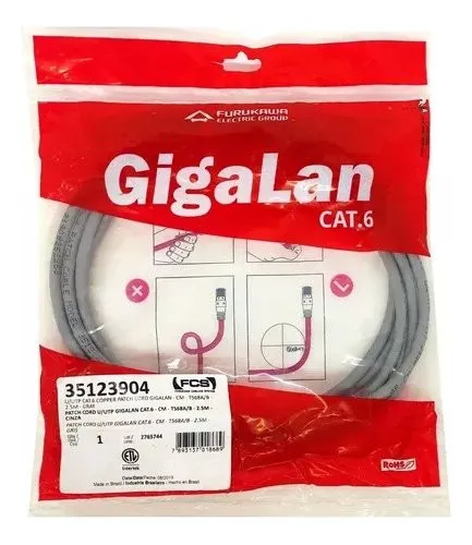 PATCH CORD CAT6 GIGALAN CINZA 2,5 METROS - FURUKAWA