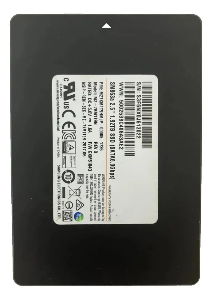 SAMSUNG SSD MZ-7KM1T9N SM863A 2.5'' 1.92TB 6GBPS SATA MZ7KM1T9HMJP