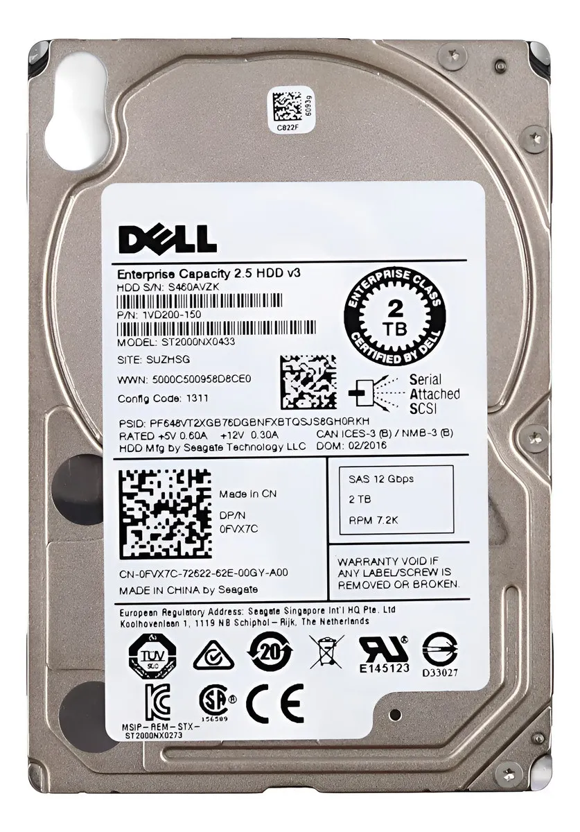 HD DELL ENTERPRISE 2TB, FVX7C, 2.5, SAS, 7.2K, 12GBPS, 512e