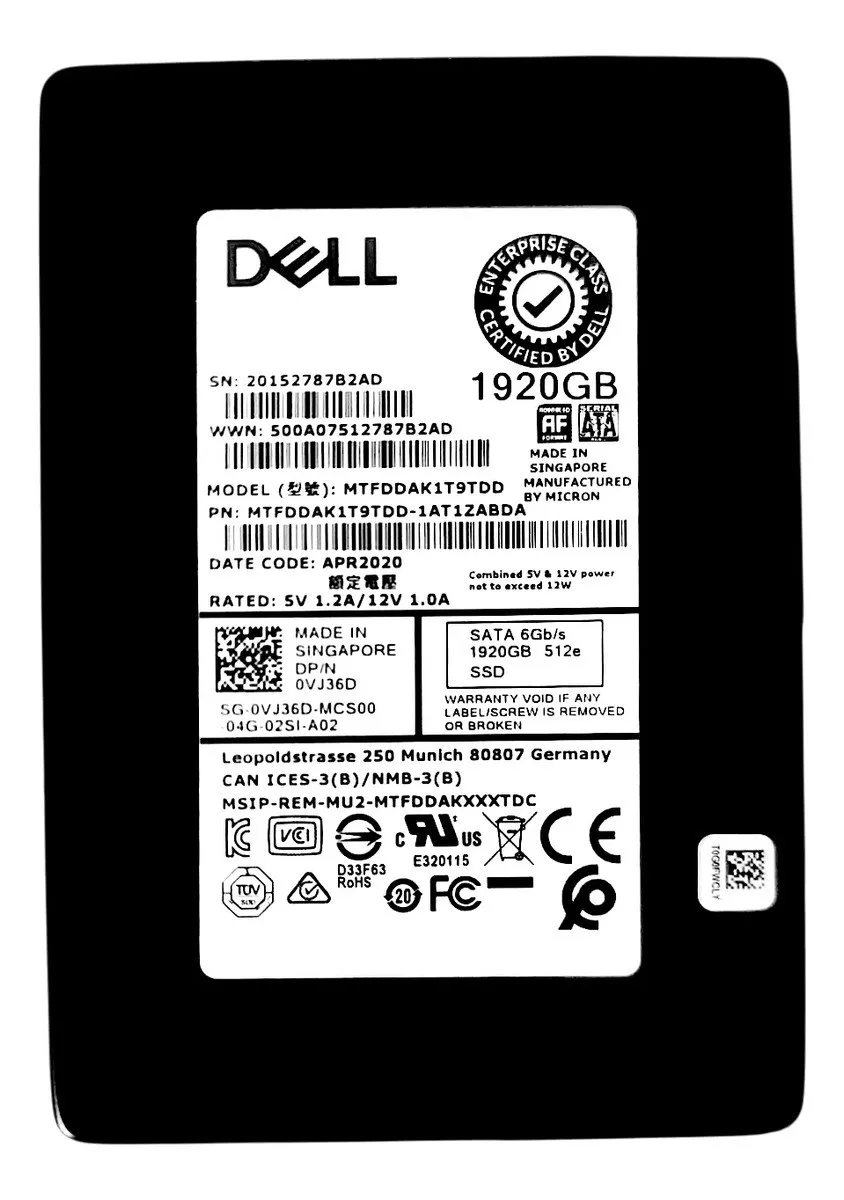 SSD DELL 1.92TB 0VJ36D SATA 6GBPS RI 2.5 MTFDDAK1T9TDD