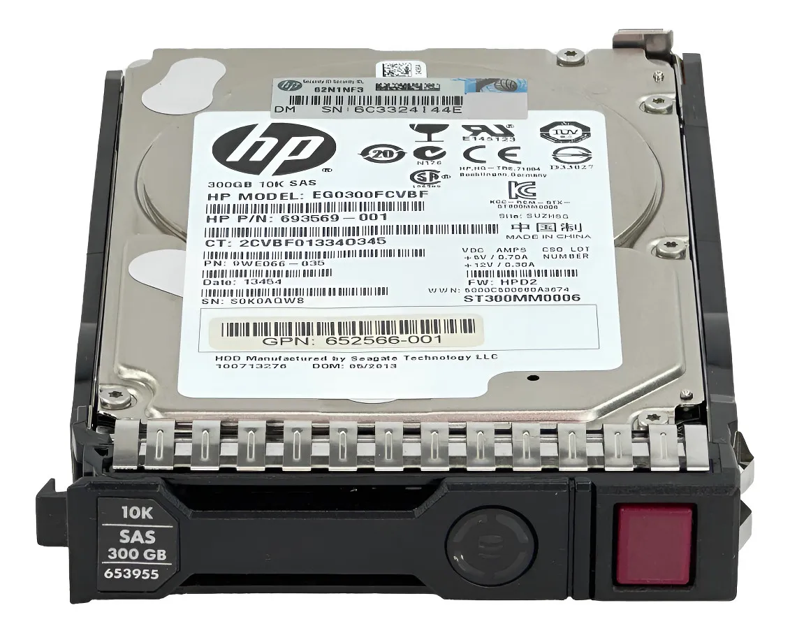 Hd Hp Enterprise 300gb, 653955-001, 2.5, Sas, 10k, 6gbps, G8 A G9, w/ 651687-001