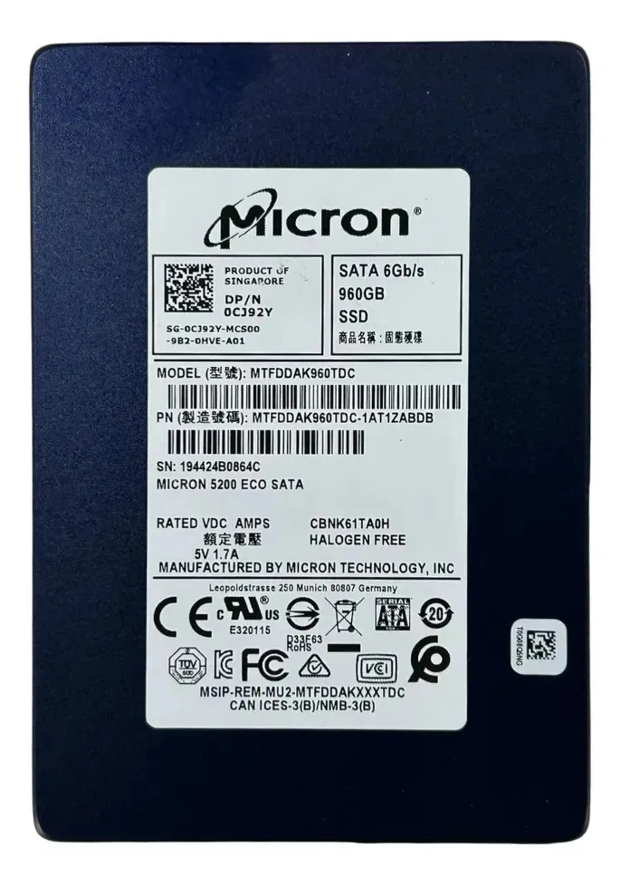 SSD DELL 960GB CJ92Y 2.5 SATA 6GBPS MTFDDAK960TDC