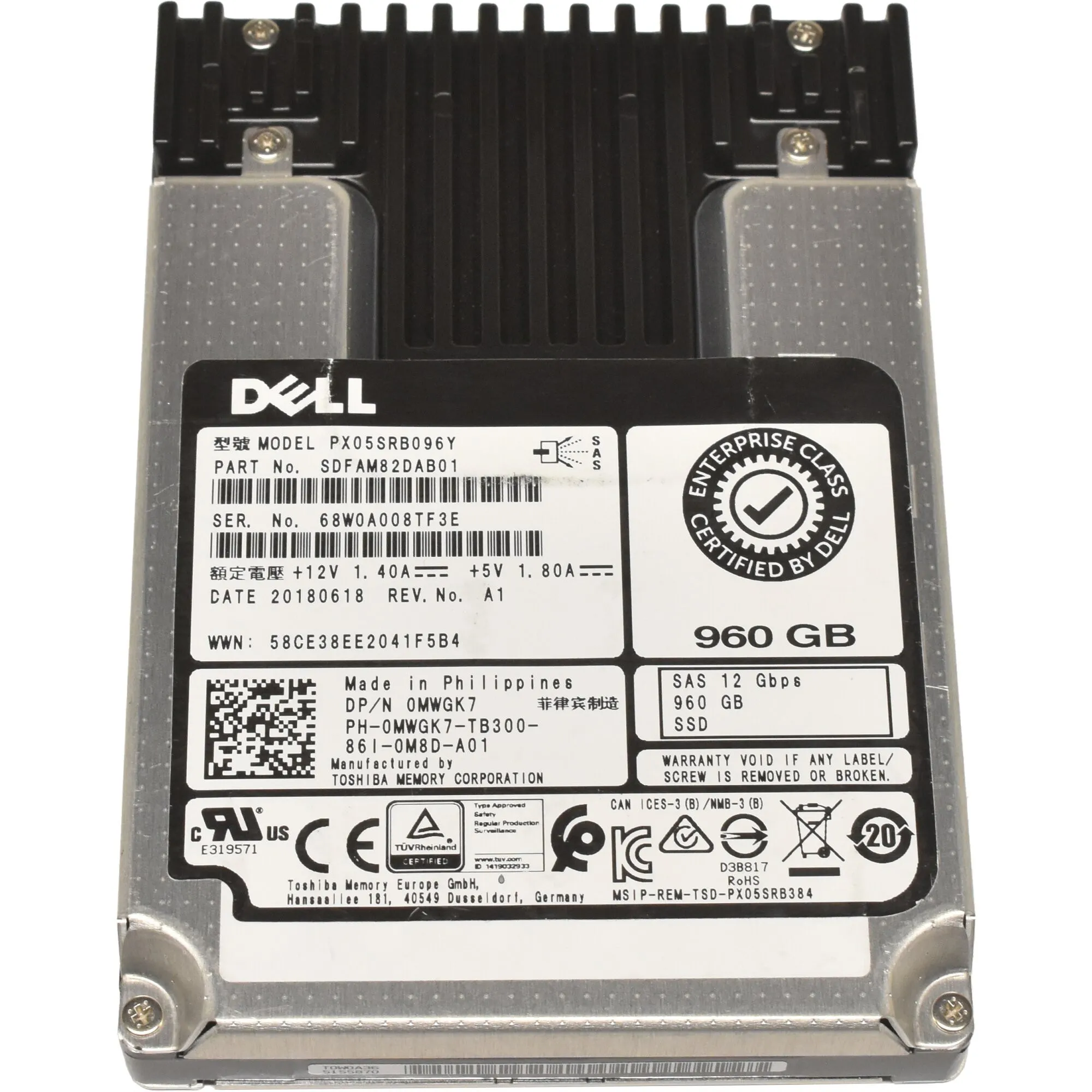 SSD DELL ENTERPRISE 960GB, MWGK7, 2.5, SAS, 12GBPS, READ INTENSIVE, G11 A G17