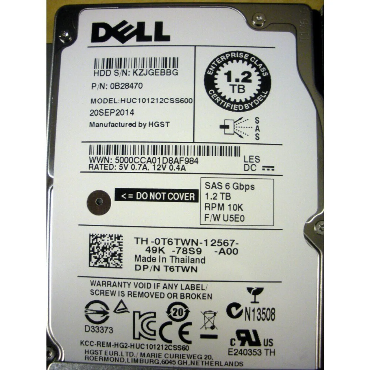T6TWN Dell Disk 1.2TB 10K 6G SAS 2.5