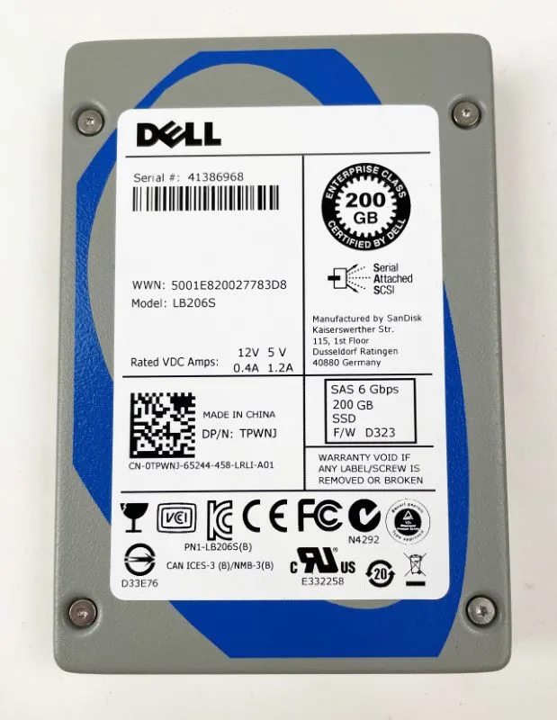 TPWNJ DELL 200GB 6G SLC WI 2.5INCH SAS SSD