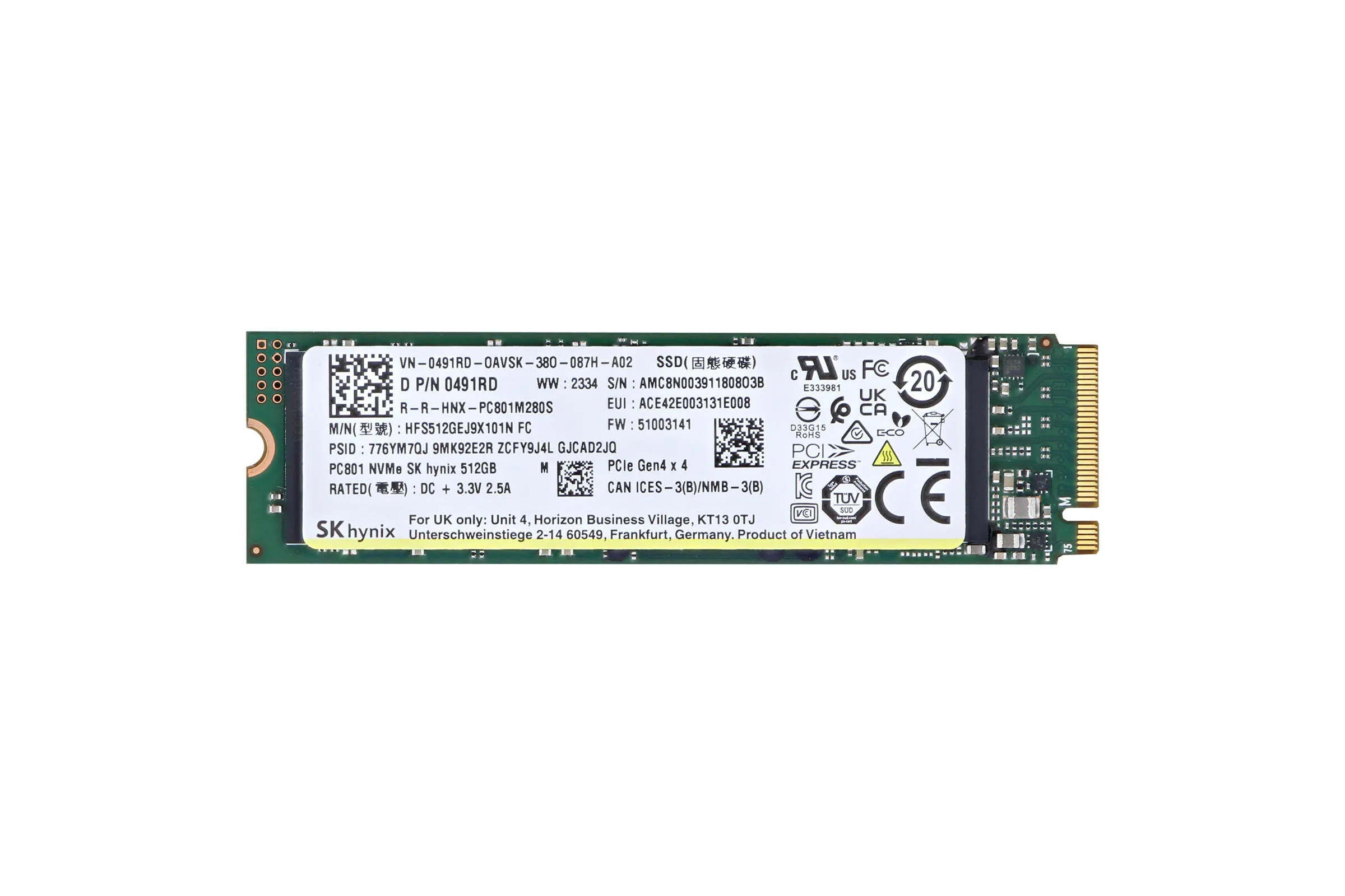 491RD Dell 512GB SSD NVMe M.2