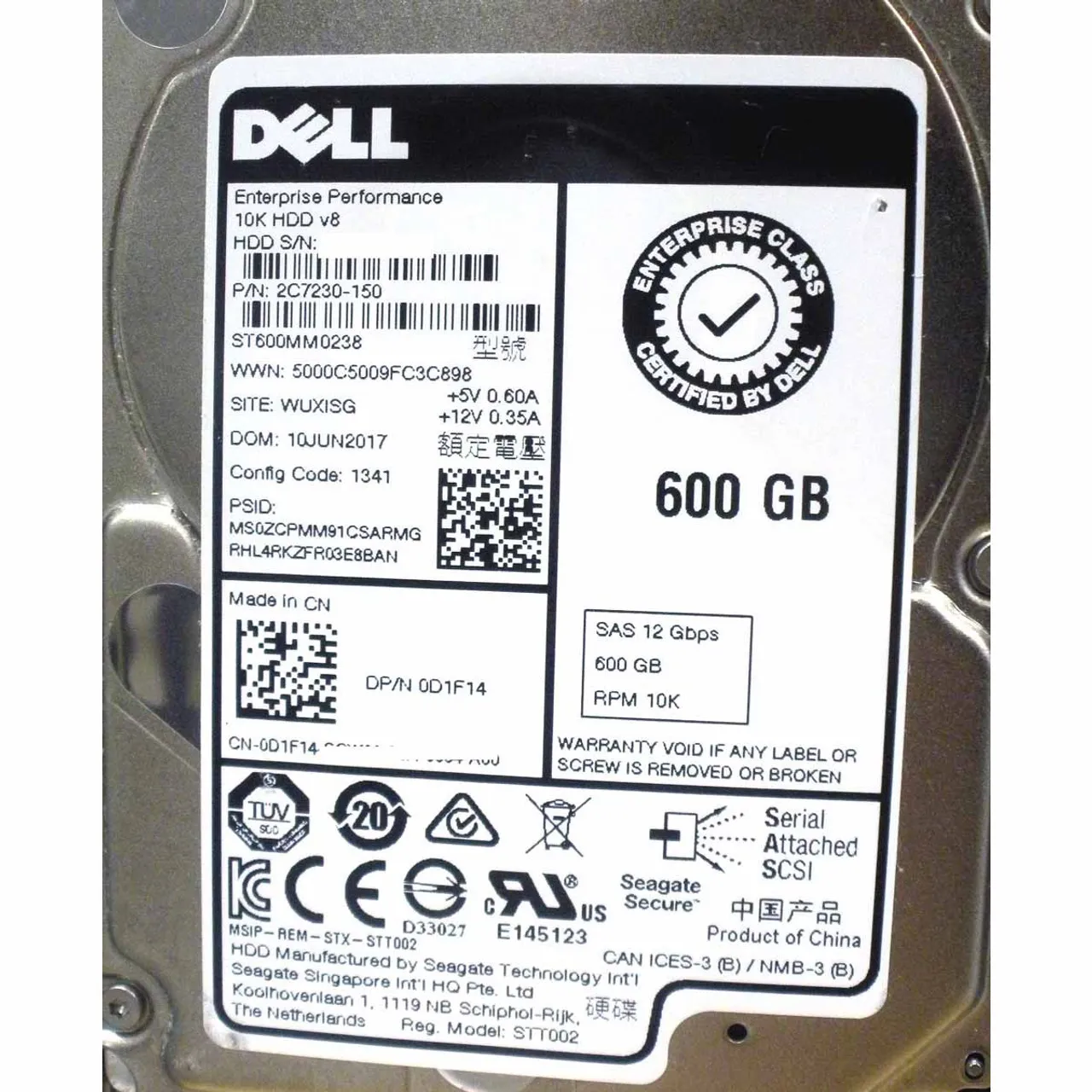 D1F14 DELL 600GB 10K 12G 2,5INCH SAS HDD