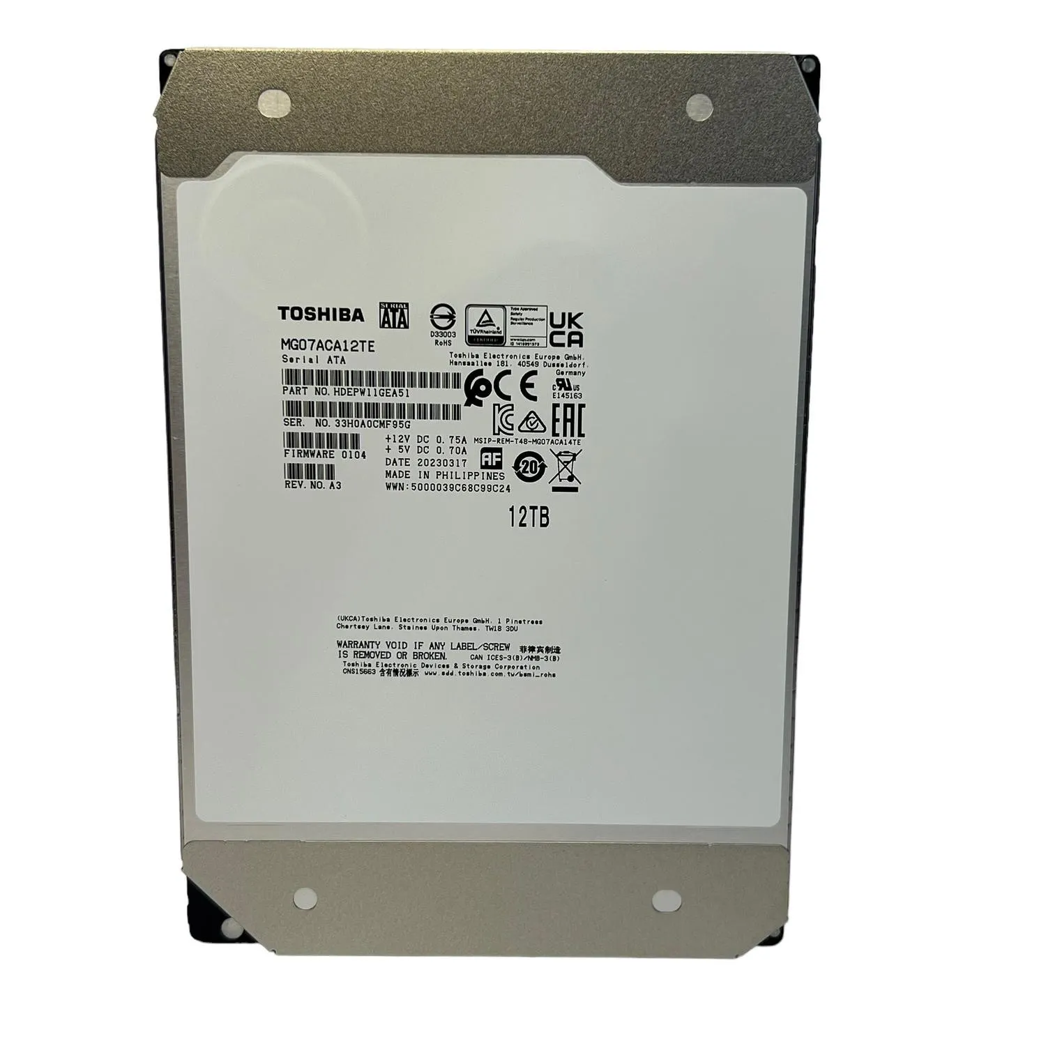 MG07SCA12TE TOSHIBA 12TB 7,2K 12G 3,5INCH SAS HDD