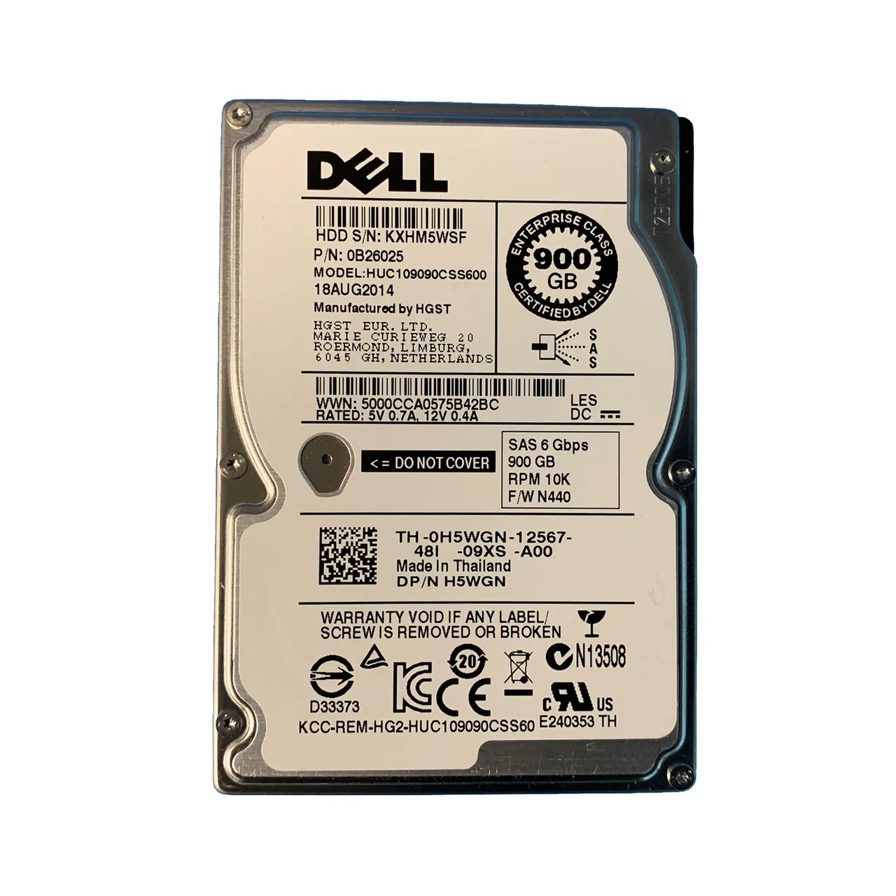 H5WGN DELL 900GB 10K 6GBPS 2,5IN SAS HDD
