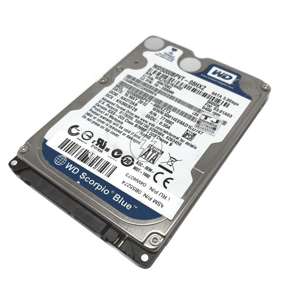 HD 500GB 2,5' SATA 5,4K da WD: WD5000BPVT-08HXZ 45N7062