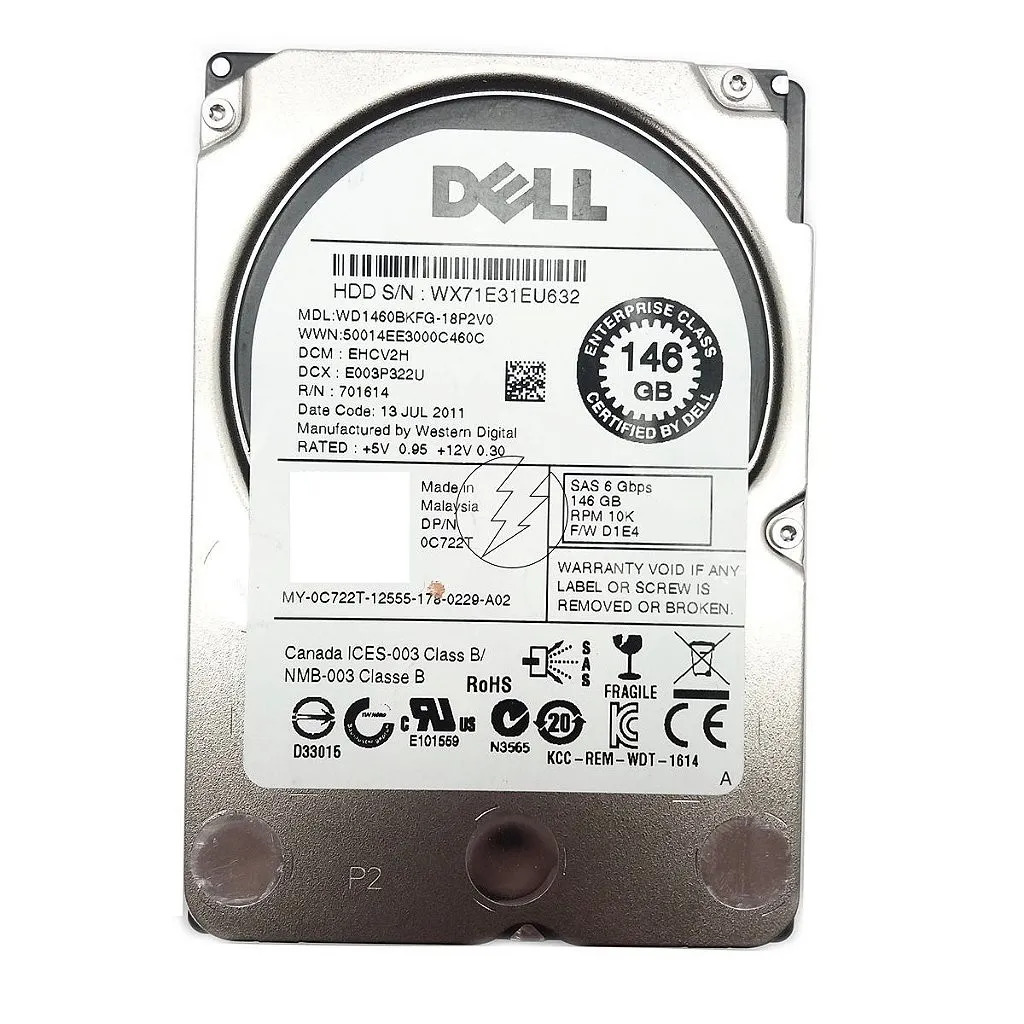 HD Dell WD1460BKFG-18P2V0 0C722T: 146GB, SAS 2,5' 10K