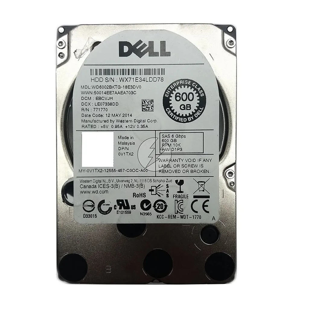 HD Dell WD6002BKTG-18E3DV0 0V1TX2: 600GB, SAS, 2,5', 10K