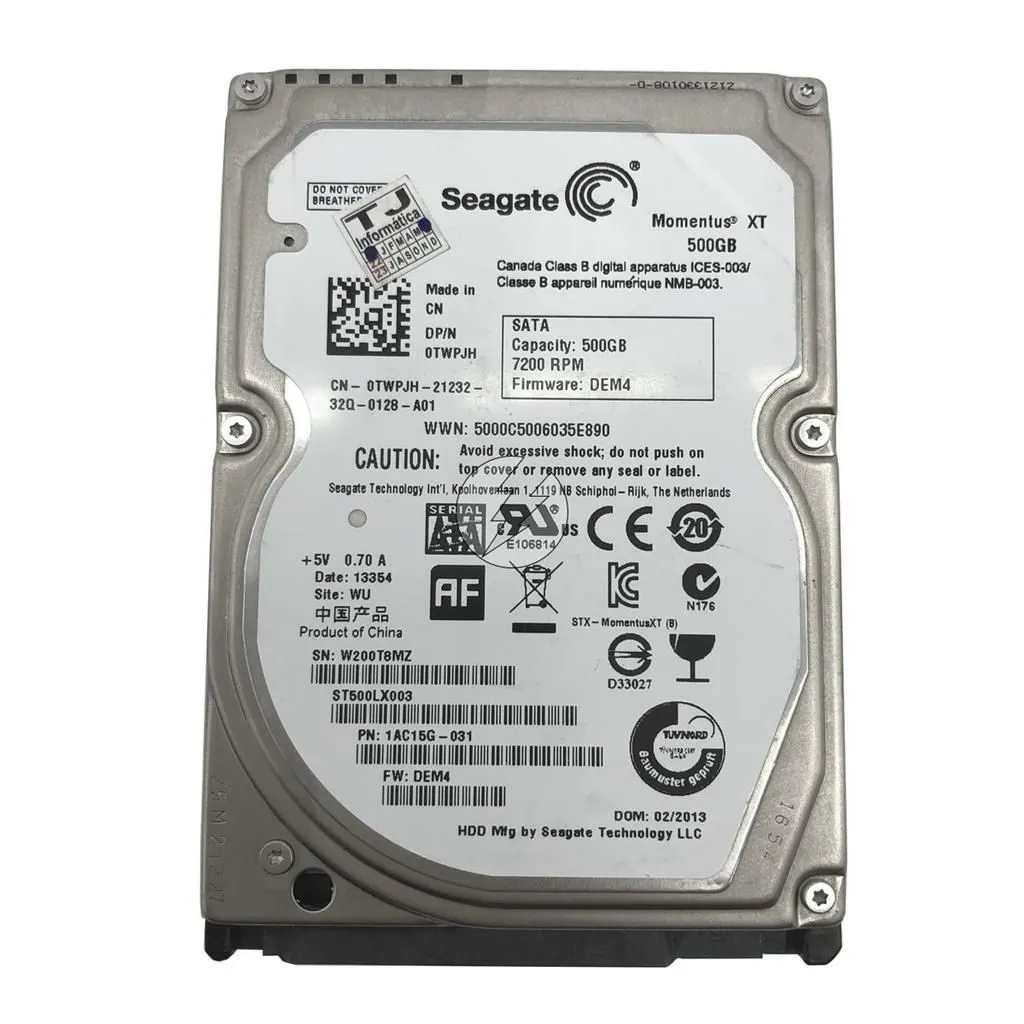 HD 500GB, SATA 2,5' 7,2K da Seagate: 0TWPJH 1AC15G-031